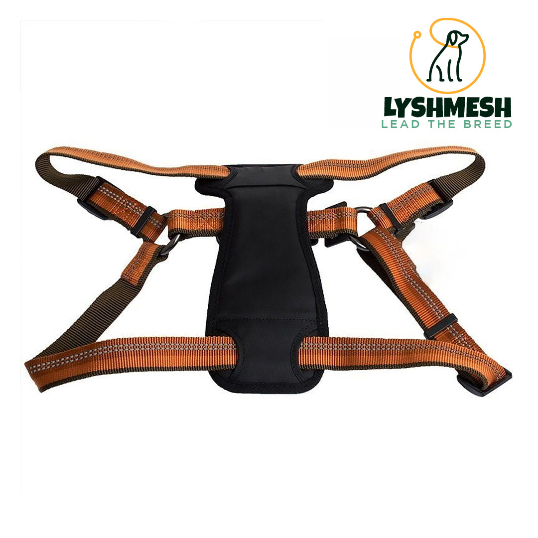 Lyshmesh - Reflective Adjustable Padded Dog Harness - Campfire Orange - Fits 26"-38"