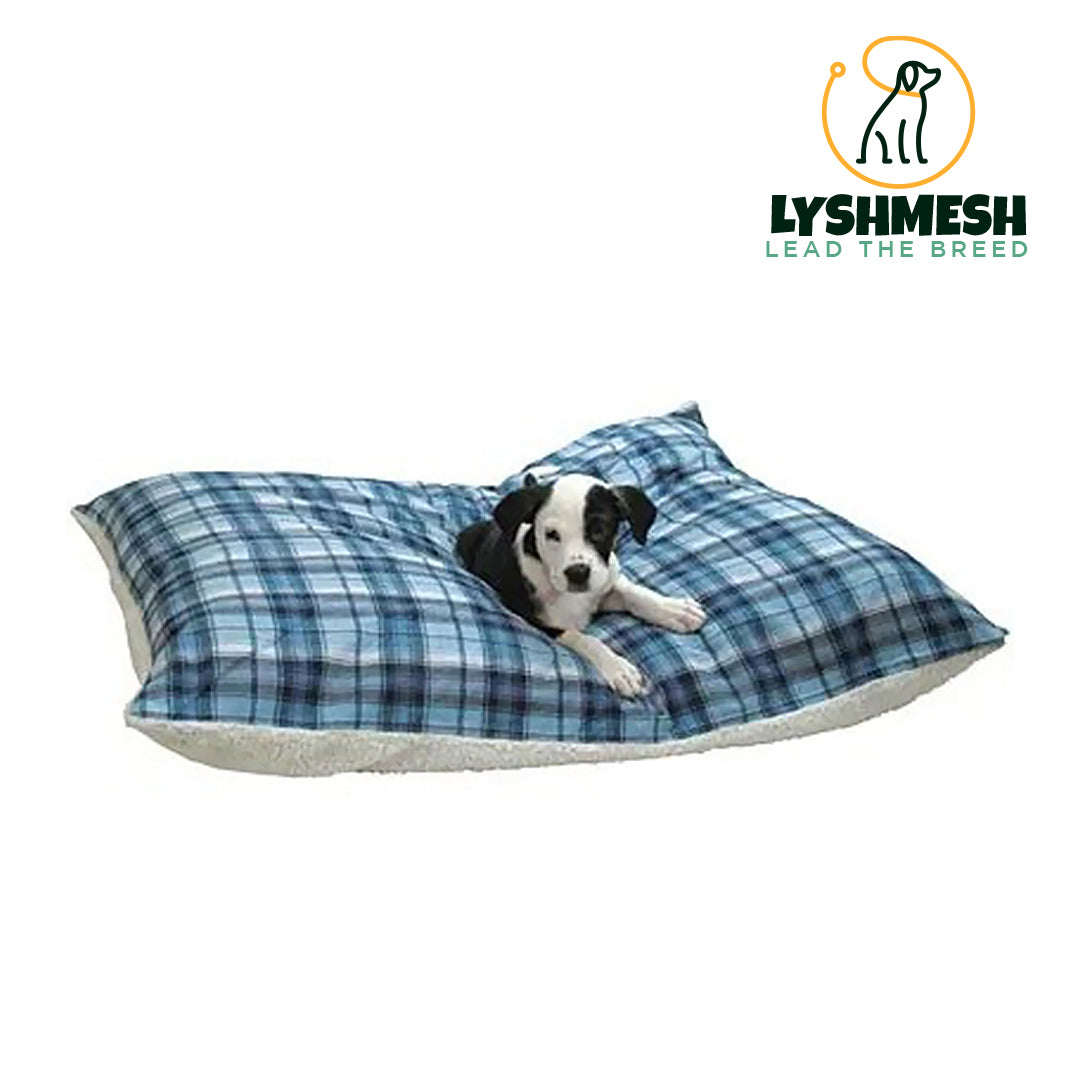 Lyshmesh - Flannel Sherpa Pet Bed, Blue Plaid
