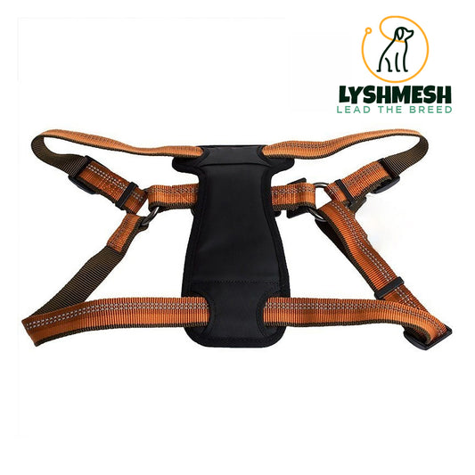 Lyshmesh - Reflective Adjustable Padded Dog Harness - Campfire Orange - Fits 26"-38"